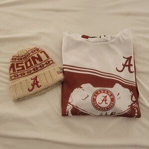 Alabama Crimson Tide Cream Cuffed Knit Hat & Cut Off Punisher Skull Hoodie